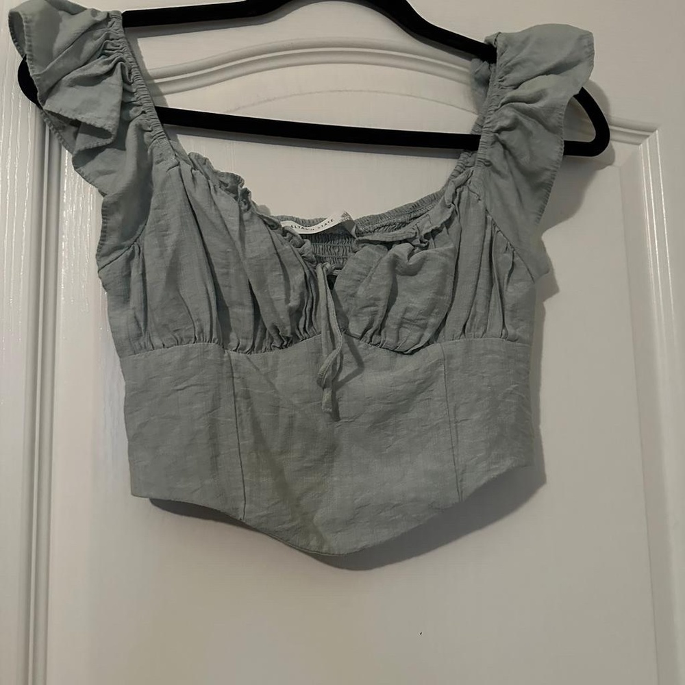 🩷 Altar’d State Mint Green Ruffle Off Shoulder Top - Picture 2 of 8